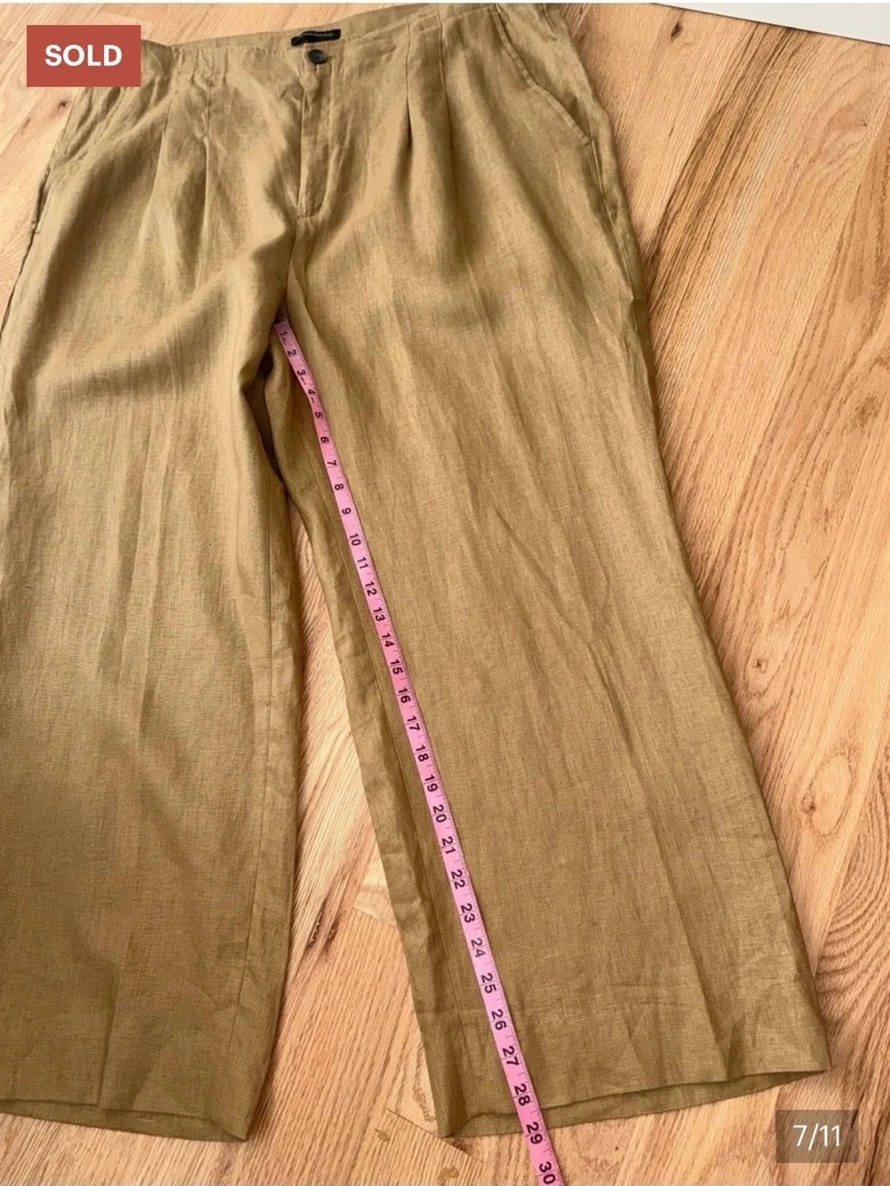 Banana Republic 100% Linen High Rise Pleated Wide Leg Pants Iced Latte 20 Short